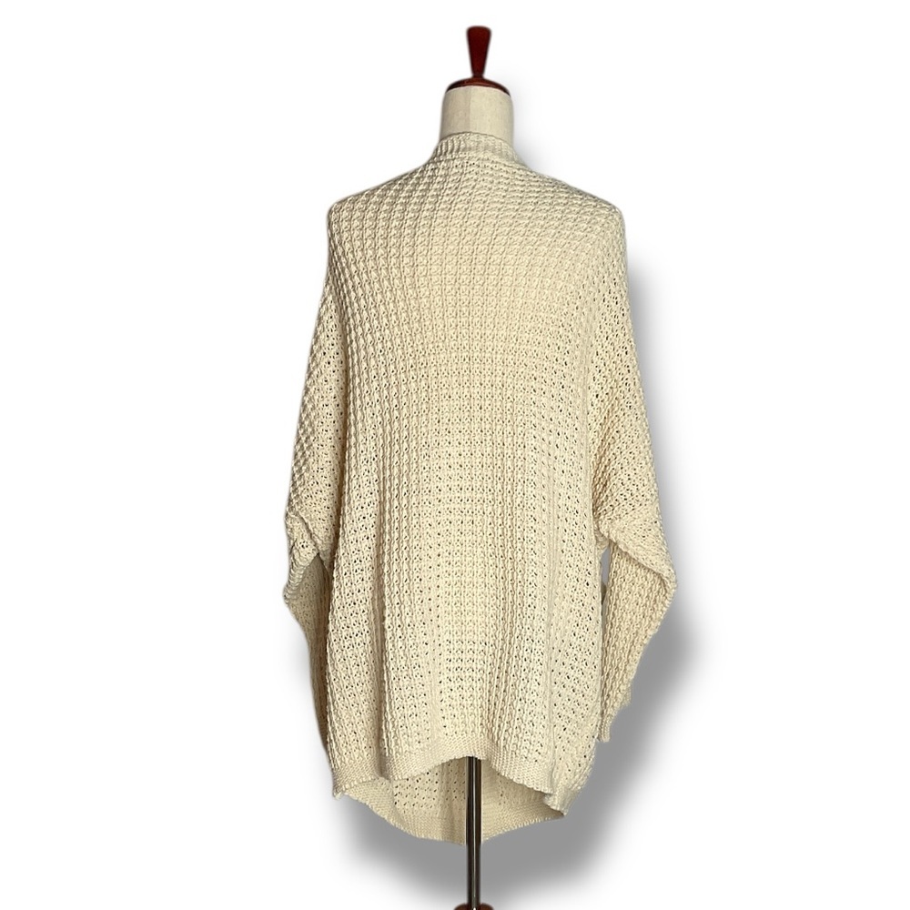 William B Cream Waffle Knit Oversized Long Open Front Cardigan Size Small - Picture 4 of 7